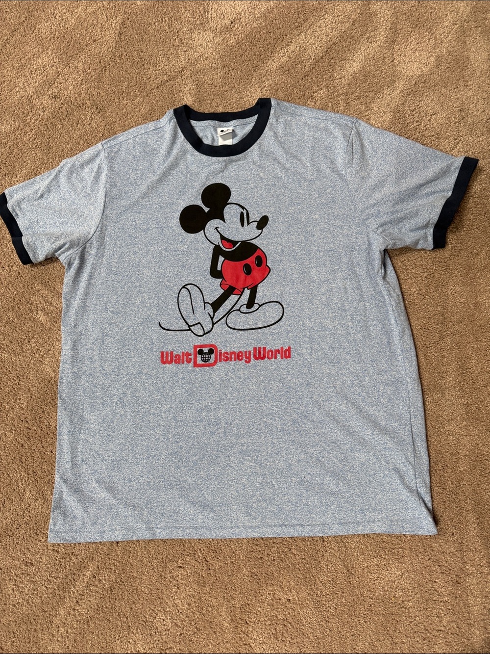 Vintage Unisex Disney Mickey Mouse Ringer Tee in Light Blue and Navy Blue